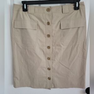Brooks Brothers Women's Khaki Tan Front Button Pockets Pencil Skirt Size 12